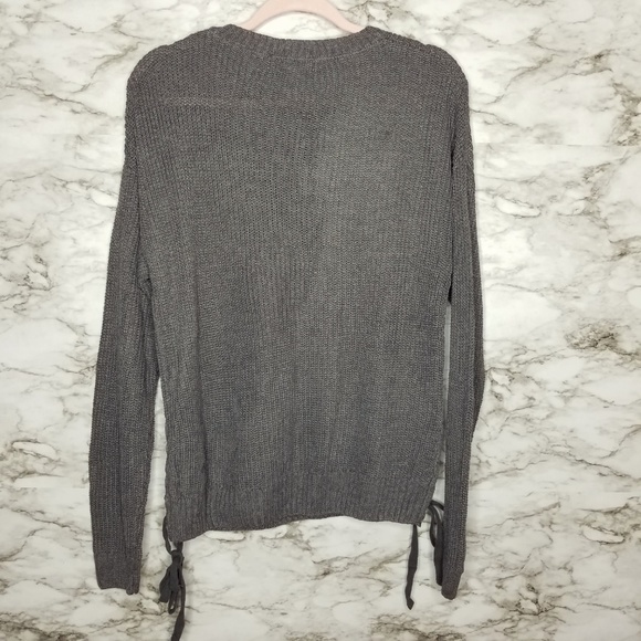 MOD Sweater Womens Large Grey Chunky Knit Lace Up - Picture 5 of 5